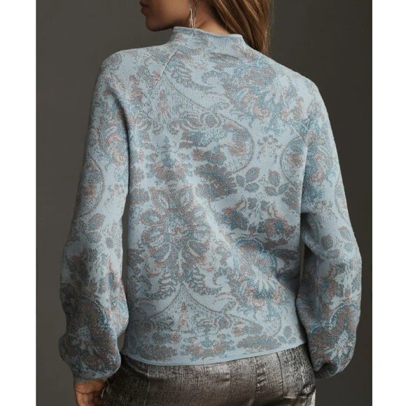NWOT Anthropologie The Beatriz Mock-Neck Sweater: Lurex Edition Blue Small - Picture 2 of 9